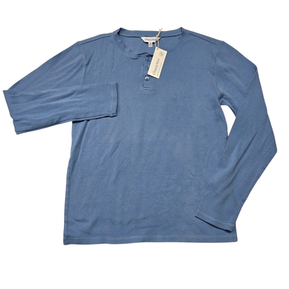 The Company Store Henley Mens M Blue Long Sleeve Cotton Modal Stretch Pajama Top